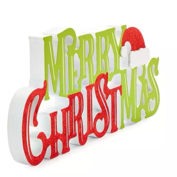 NWT-Beautiful Glittered- Gleaming Red & Green- Merry Christmas Wooden Decor Sign - Picture 17 of 17